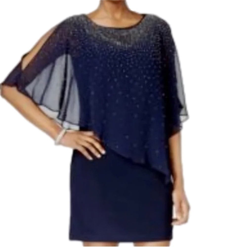 X by XSCAPE Gorgeous Navy Blue Studded
Chiffon Overlay Dress Size 6